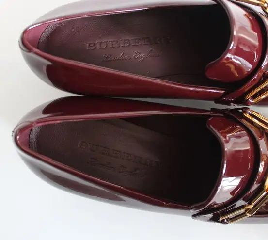 Burberry  Burgundy Red Chillcot Chain Patent Leather Block Heel Loafer Pump