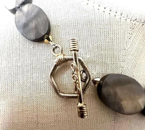 Gray Shell Beaded Monogram Pendant Necklace with Toggle Clasp