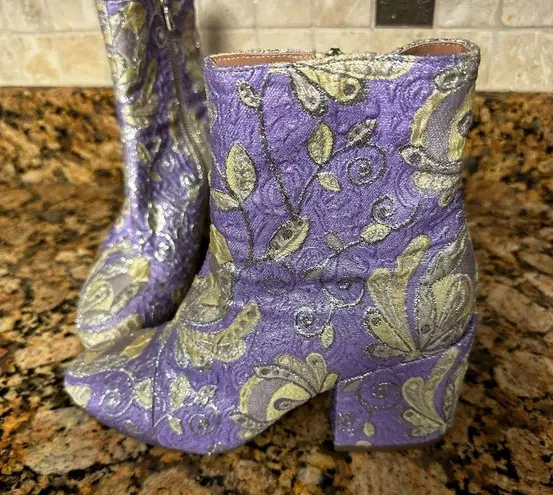 Dries Van Noten  Purple Floral Brocade Block-Heel Ankle Boot sz 36 1/2 US 6 NEW