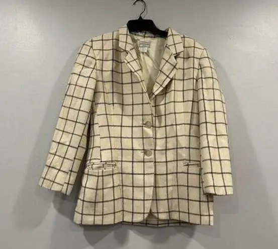 Henri Bendel Windowpane Wool Blend Blazer Jacket Size 8 Vintage VTG