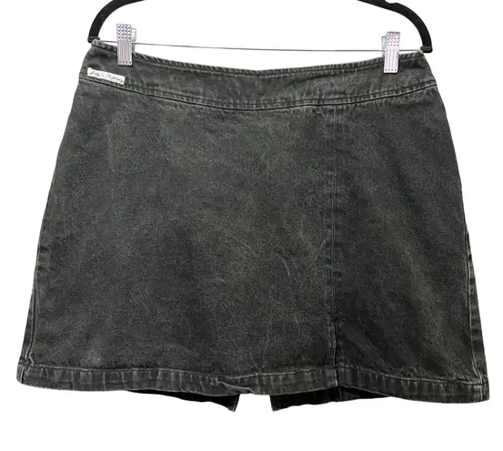 Vintage Judy's Fashion Black Denim Mini Skirt 90s Y2K Grunge Size 13 Zip Back