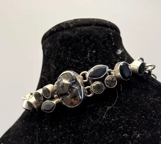 Sterling Silver Shungite, Black Onyx & Smoky Quartz Healing Bracelet
