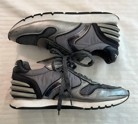 Voile Blanche leather nylon textile sneakers black silver Size 37 US 7