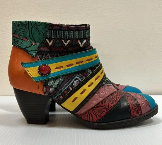 SOCOFY Women's Colorful Leather Woven Tapestry Boho Ankle Boots EU38/US7.5 Size undefined