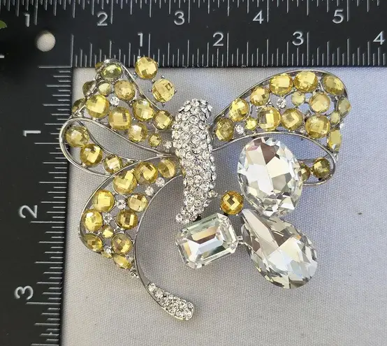 Large Vintage Bow Brooch Pin Yellow