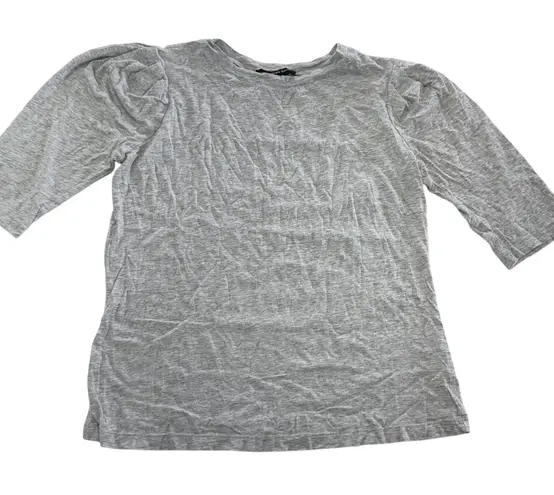 Something Navy Shirt Womens Medium Gray Puff Sleeve 3/4 Length Top Lightweight