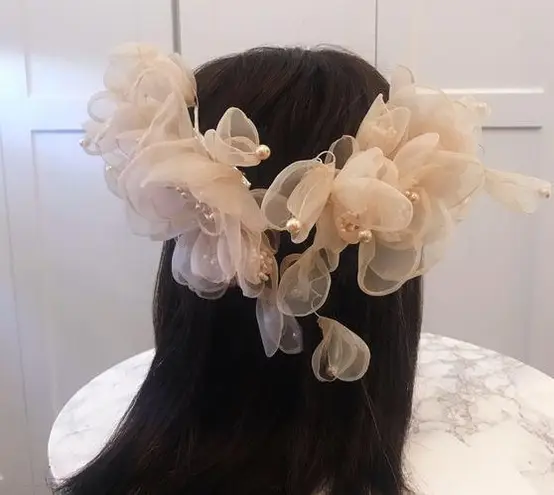 Bridal Wedding Prom Birthday Cream Large Chiffon Floral Hairpins Headpiece