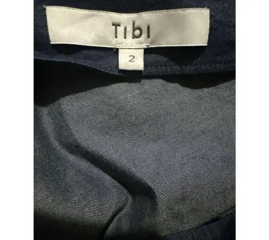 Tibi Dark Blue Chambray Off the Shoulder Dress Womens Sz 2 Asymmetrical Babydoll