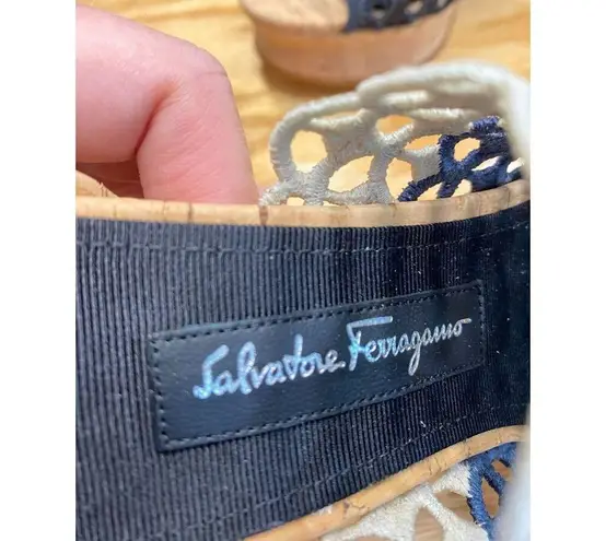 Salvatore Ferragamo SAJA Platform Sandal Womens 7.5 Blue Block Heel Slip-On S27