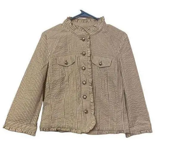 Sandro Striped Blazer Jacket Beige/white Size Medium 100% Cotton