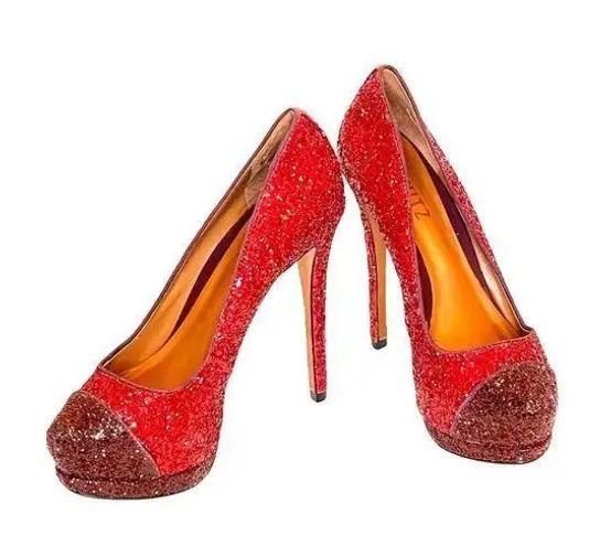 Schutz Stilletos Red Glitter Platform High Heels Lux Glam Party Shoes Size 5B