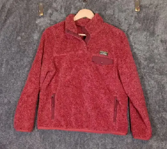 L.L. Bean Rust Pullover Fleece Vintage 4 Snap Button Closure Womens Large