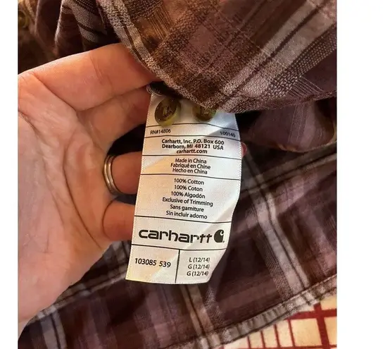 Carhartt WOMENS  PURPLE PLAID LONG SLEEVE SHIRT Large 12 14