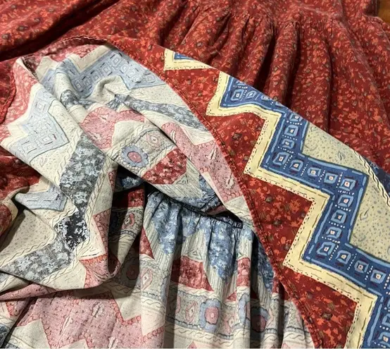 Vintage Roper Western Bohemian Patterned tiered maxi skirt Made USA small red Blue