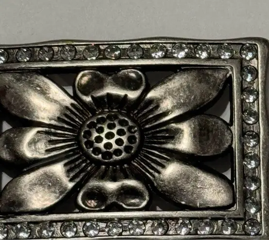 Western Floral Rectangular Statement Belt Buckle Silver
