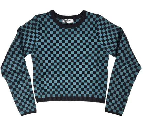 Daydreamer Checkerboard Crop Sweater Teal Black Long Sleeve Knit Women's XS - Image 1