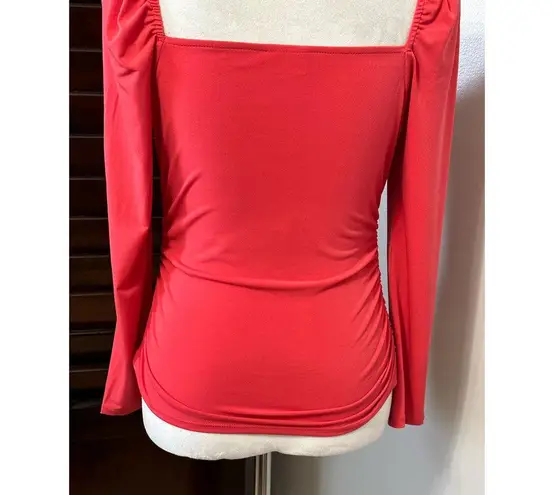 Abound  Womens Casual Top Red 3/4 Sleeve Stretch Ruched Square Neck M New