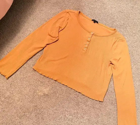 Splash Yellow Henley 3/4 Sleeve Fitted Crop Top