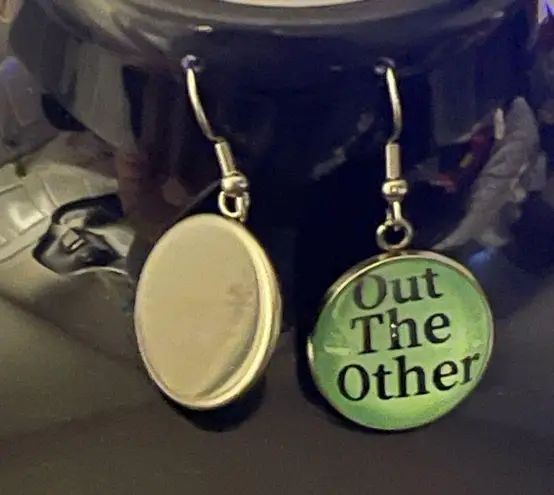 New! In One Ear / Out the Other Funny Round Dangle Earrings