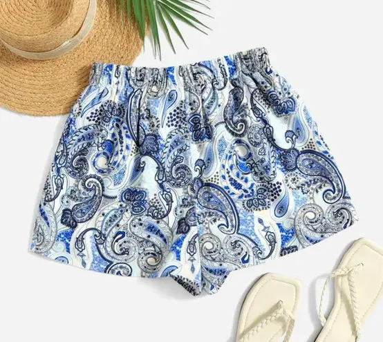 Floral Paisley Print Elastic Waist Shorts Multi Size M