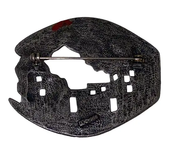 Vintage 1988 JJ 3D Building Pewter Silver Tone Pueblo Adobe Scene Pin Brooch