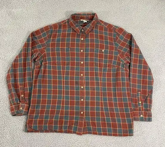 Duluth Trading Co Flannel Shirt Women XL Plaid Swingin' Pocket Button Front Red