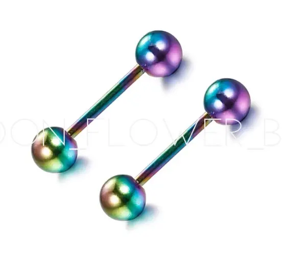 Tiny Rainbow Barbell Earrings 3mm Pink