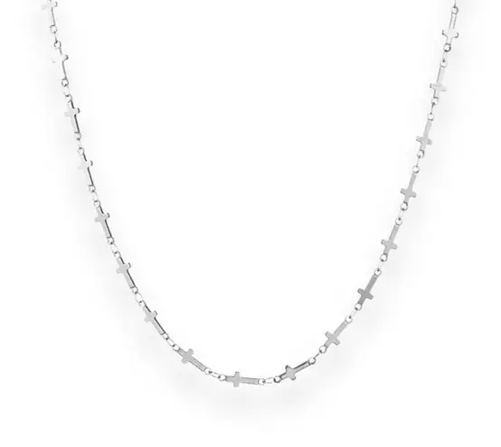 Link Chain Cross Choker Necklace for Men Women Streetwear Unisex Style Silver