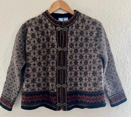 Wool Fair Isle front clasp cardigan Size PL Black
