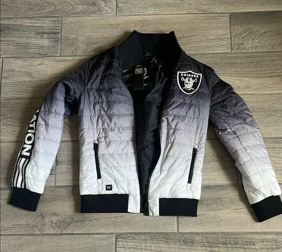 Raiders Black and Gray Puffer Jacket with Gradient Design
