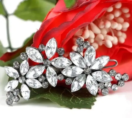 Crystal Hair Barrette Clip Wedding Prom Hair New White