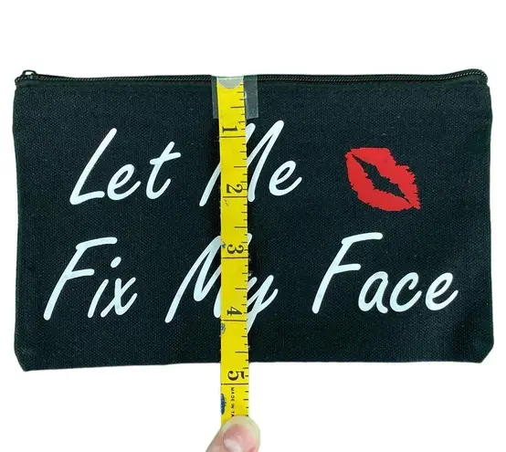 Cute Black Fix My Face Canvas Zip Top Makeup Pouch