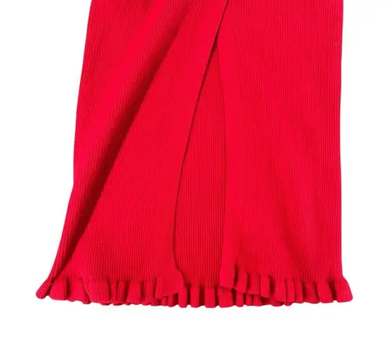 Cider Red Knit Ribbed Maxi Skirt Ornate Buttons Ruffled Mermaid Classic M New