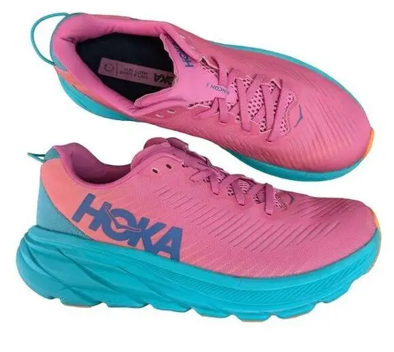 Hoka ONE ONE Rincon 3 Phlox Pink Atlantis Teal Womens Running Race Sneaker 8.5B