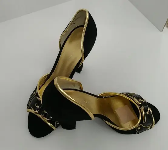 Nine West  Black And Gold Buckle‎ Heels