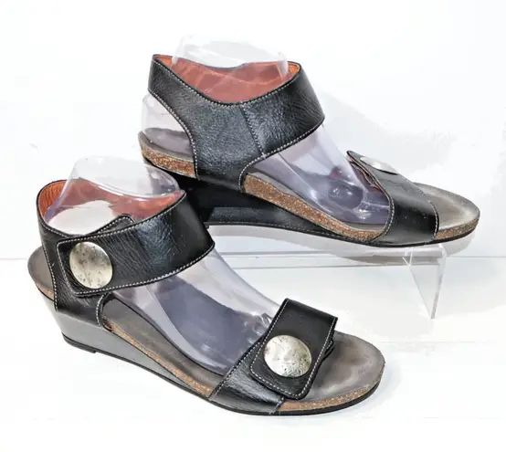 Taos Carousel 2 Black Leather Casual Open Toe Wedge Sandals Womens EU 41 US 10 Black