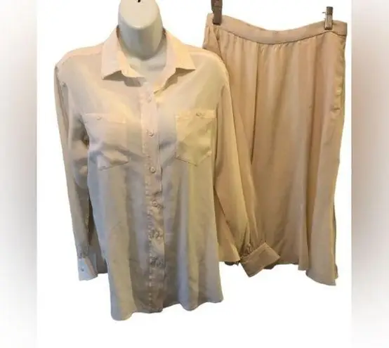 VTG 80’s New York Saint Pierre 100% SILK Blouse Skirt Set Ivory Sz. 8 Business