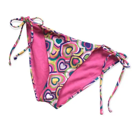 🔃Neon Heart Print Side Tie Bikini Swimsuit Bottom Pink