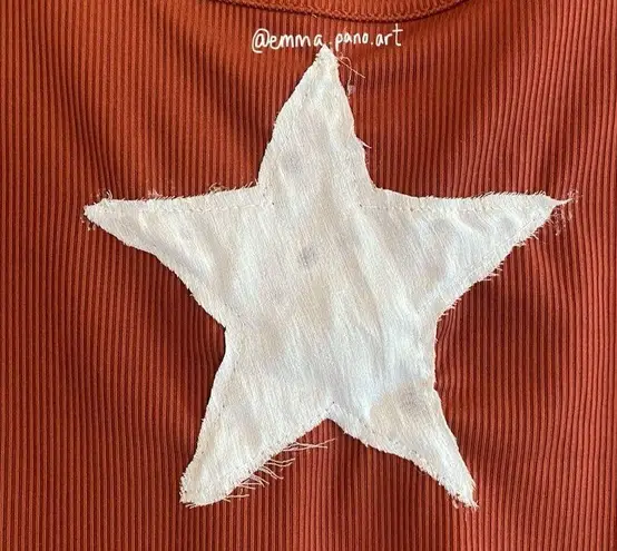 orange red and white ribbed star patchwork tank top Size M