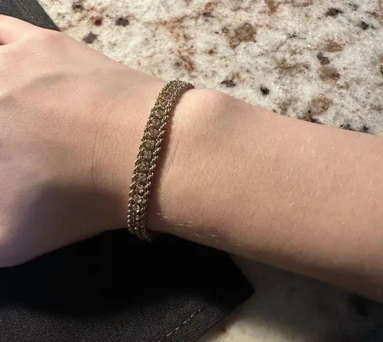 Women’s Gold Tone Rope Chain Clear Rhinestone Tennis Bracelet 7 1/8 Inch