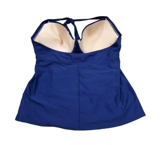 Tropical Escape Halter Tankini Swim Top Retro Push Up Bra Blue Polka Dot Size 14