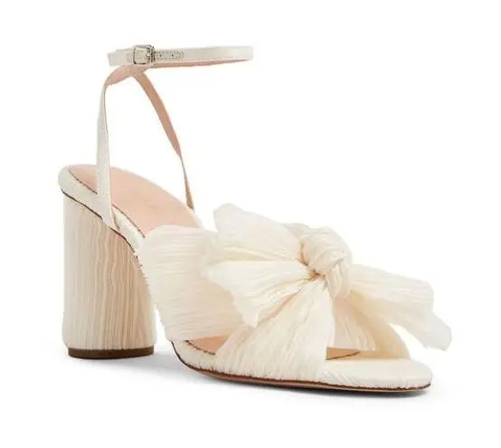 Loeffler Randall Ivory Camellia pleated-bow 90mm sandals size 12 B