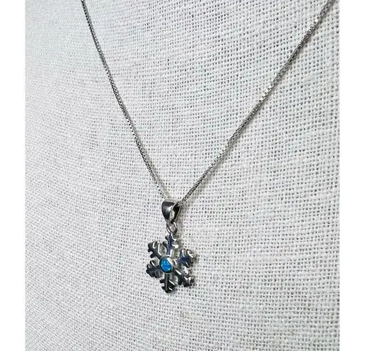 Silver 925 Simulated Fire Opal Snowflake 18" Necklace + Drop Earring Set Jewelry Silver