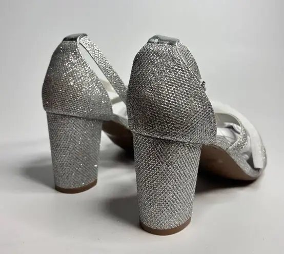 Dream Paris DREAM PAIRS Madison Ankle Strap Low Chunky Black Heel Sandal in Silver/Glitter