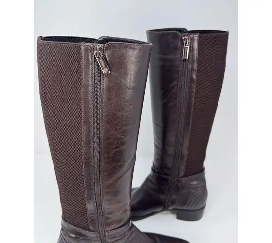 Aquatalia Womens Boots Brown Leather Knee High Tall Zip Up Riding Italian US 6.5
