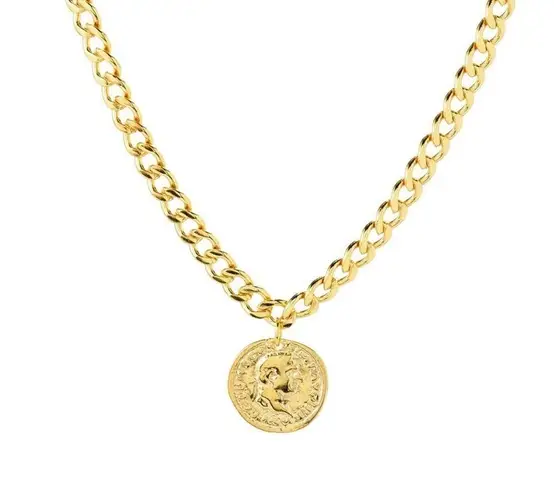 Mayamar Coin Curb Chain Necklace 24K Gold Plated NWT