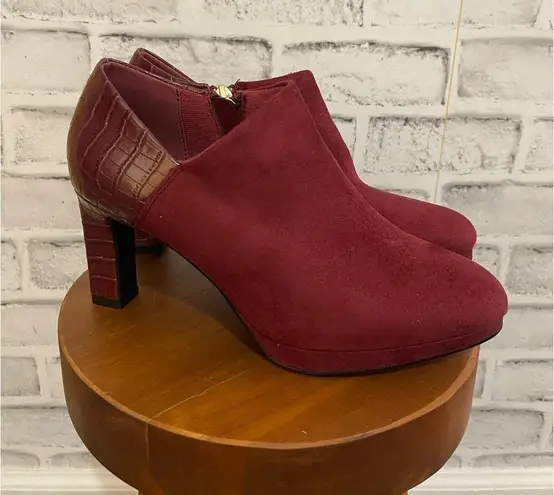 X-Appeal Women’s red faux suede ankle booties boots fashion heels 6.5