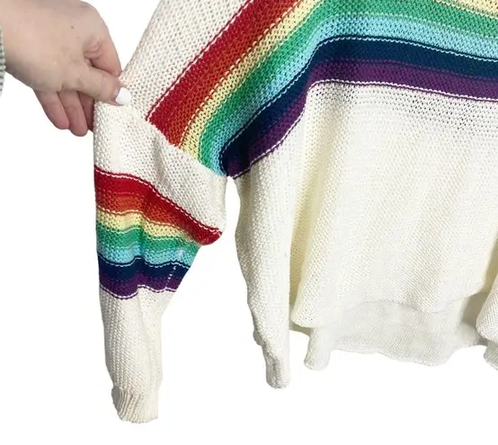 Wooden Ships  lightweight white sweater NWOT rainbow stripes