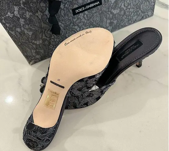 Dolce & Gabbana Lace and Crystal Slide Sandals