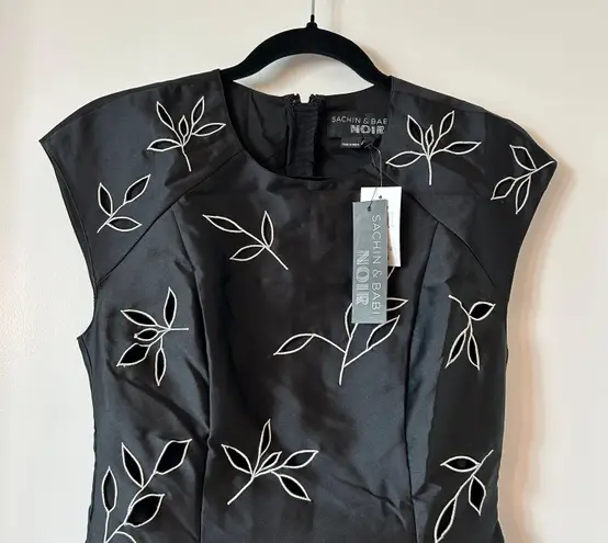 Sachin + Babi Fit & Flare Black Leaflet Couture Dress Size 0 NWT